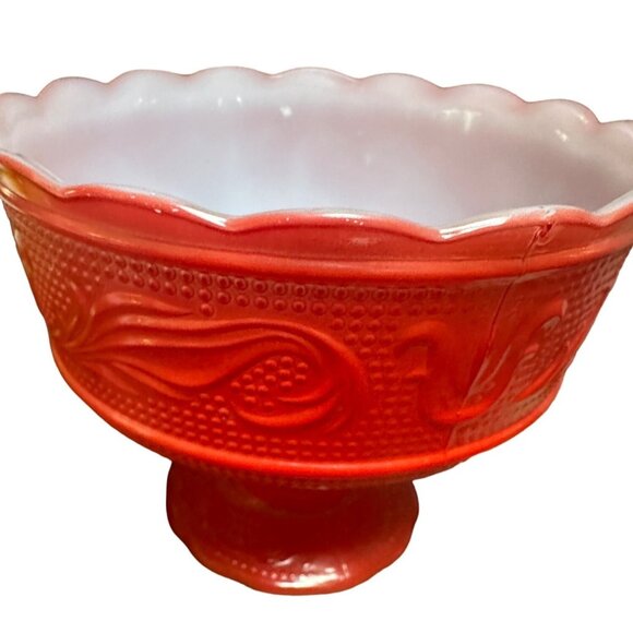 Vintage E.O. Brody Red Milk Glass Candy Dish Bowl MCM - Picture 5 of 8